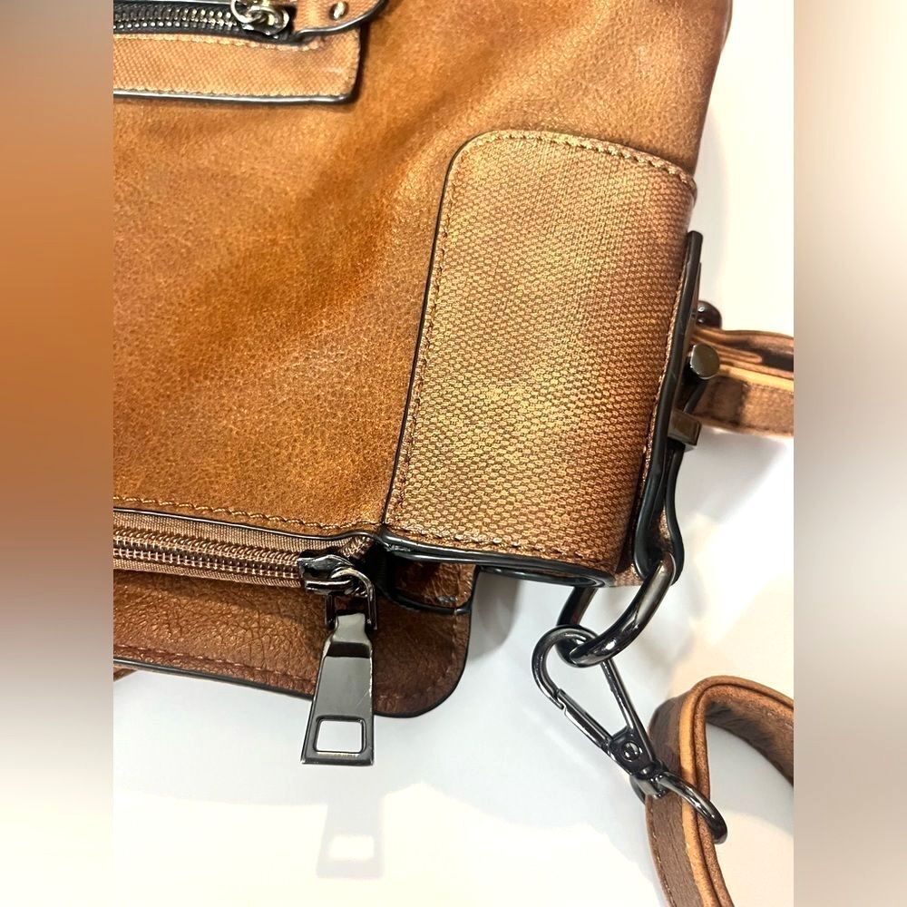 Realer Brown Faux Leather Bag Shoulder or Crossbody Purse Multiple Pockets - Picture 12 of 16